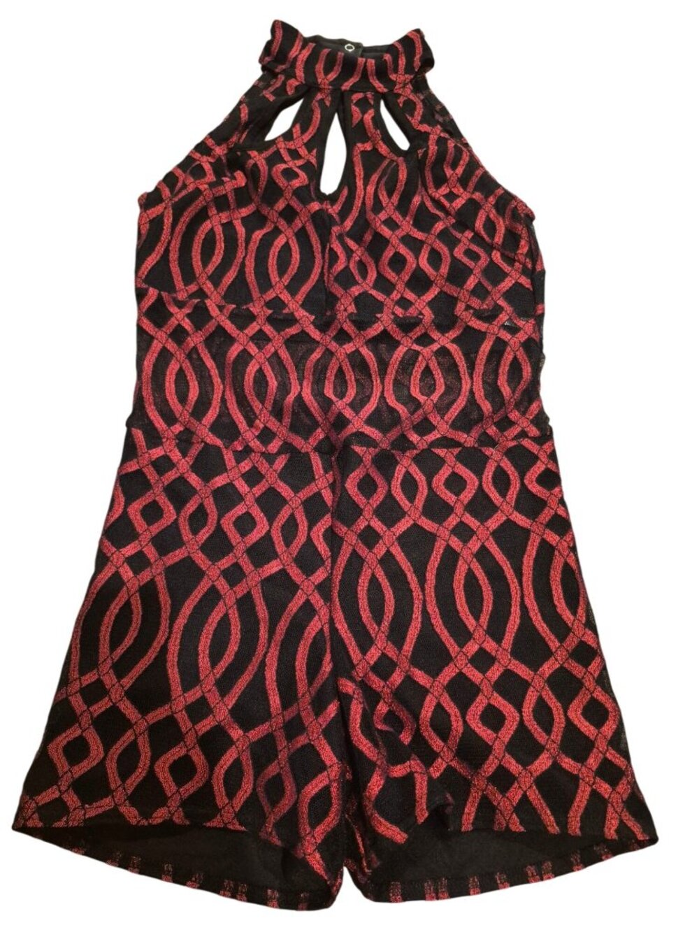 Kelle Red & Black Halter Romper Medium